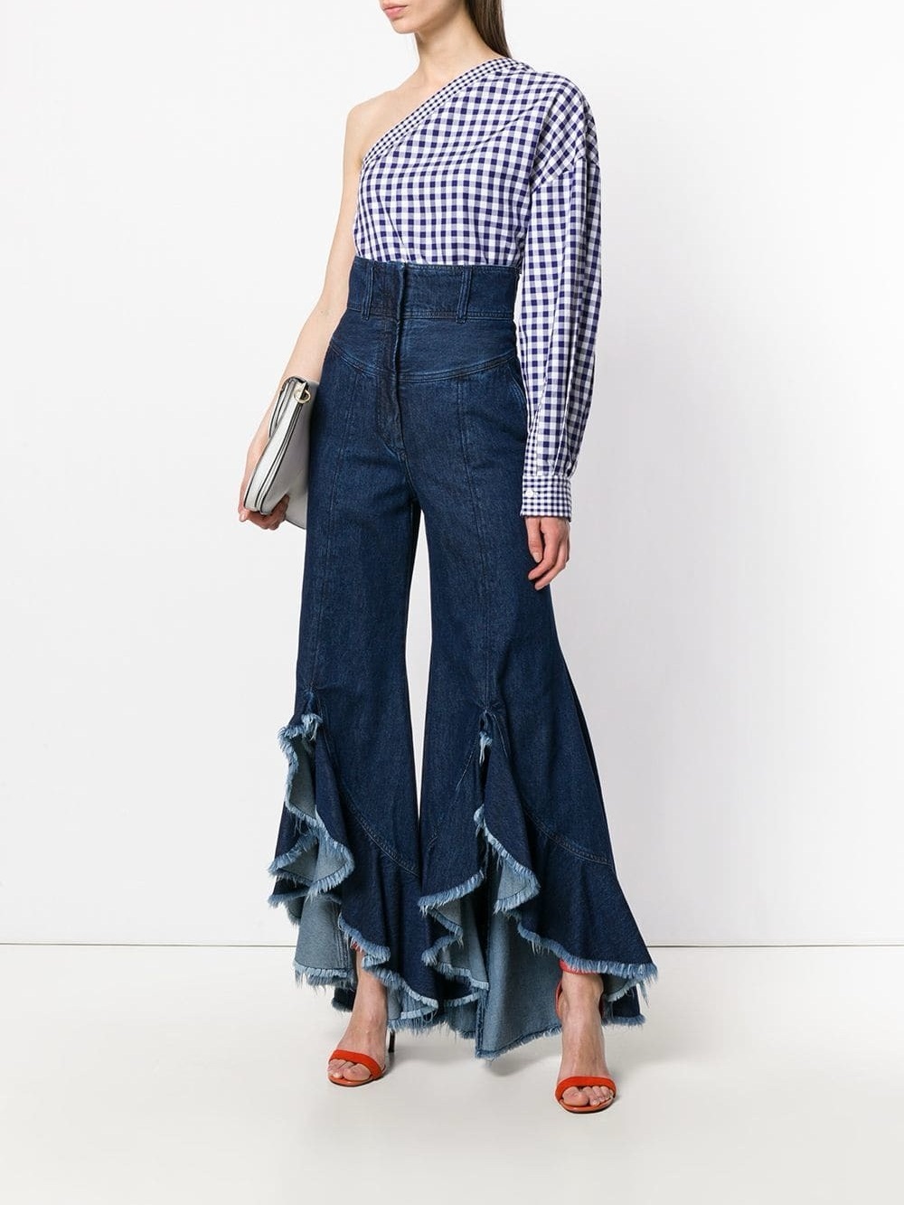 Sara Battaglia Ruffle Hem Flared Jeans